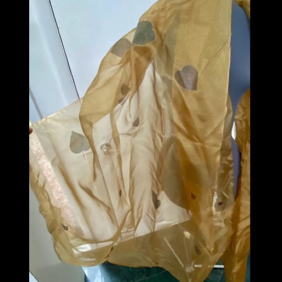 Vtg 1990s SPARKLY GOLD ORGANZA SHEER SCARF WRAP LEAF PRINTS 3m DESIGNER FABRIC - Picture 2 of 7
